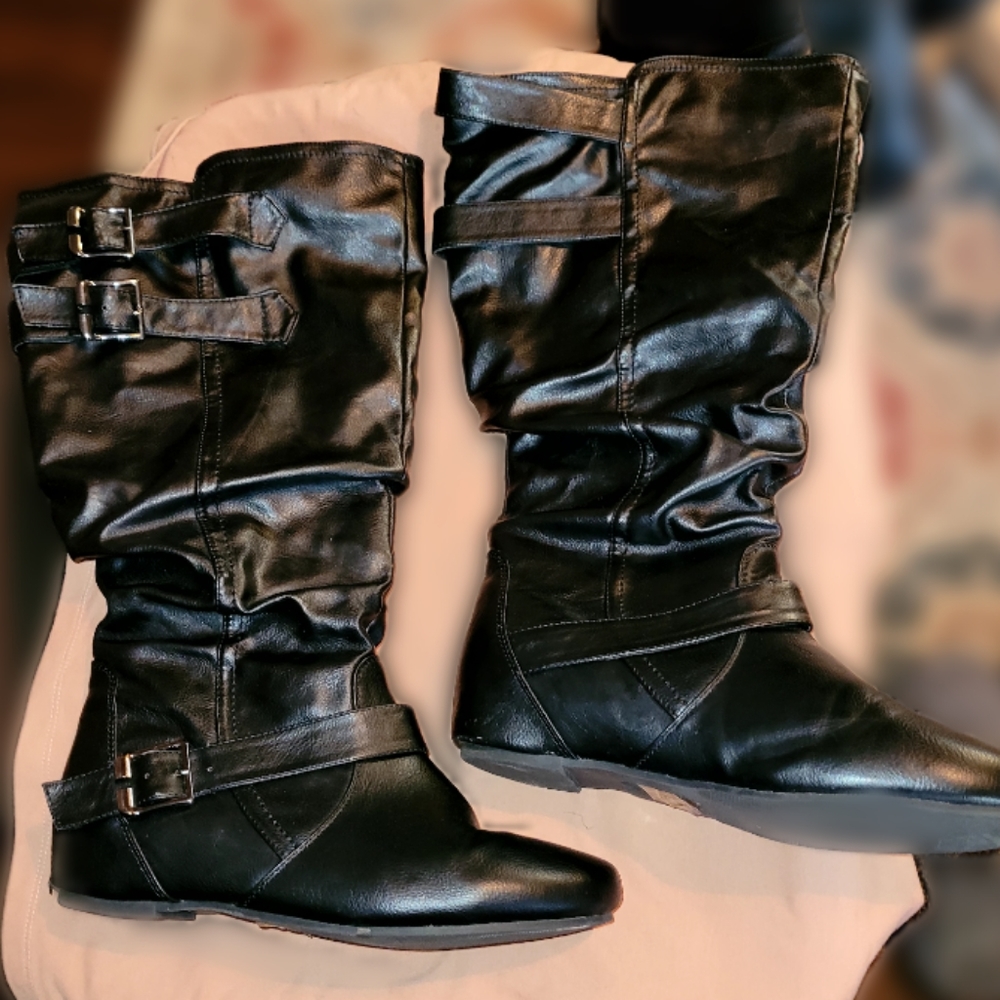 Wide Calf Slouchy Black Boots